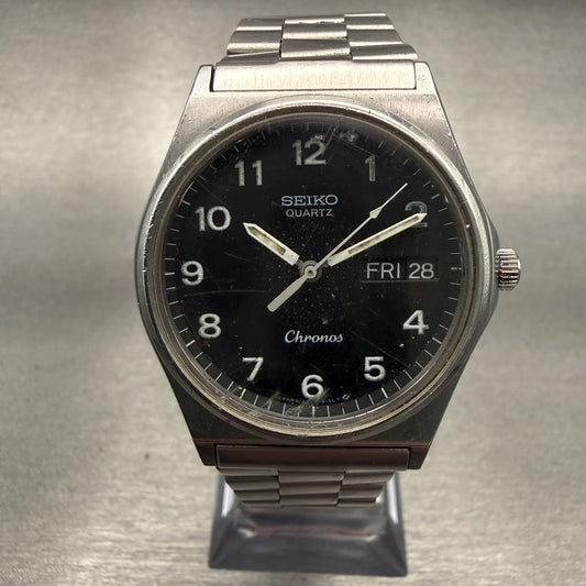 Seiko Chronos Watch Men 34mm Black Dial Silver Tone Daydate 8123-6120 NewBattery0