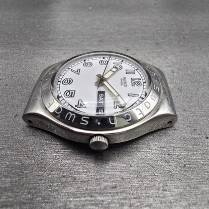 Swatch Irony Casse-Cou Watch Men 37mm Silver Dial Steel YGS732 Daydate New Batt4