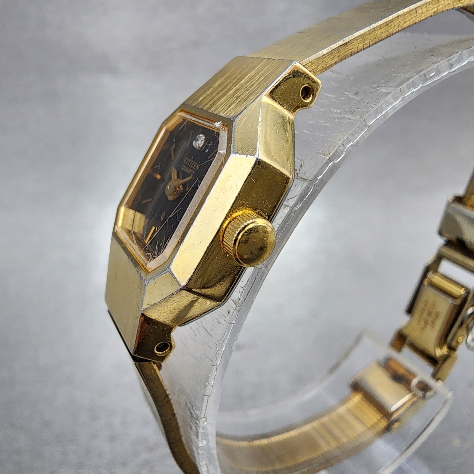 Citizen CQ Watch Women 17mm Black Dial Gold Tone Octagon 3220321634 New Batt2
