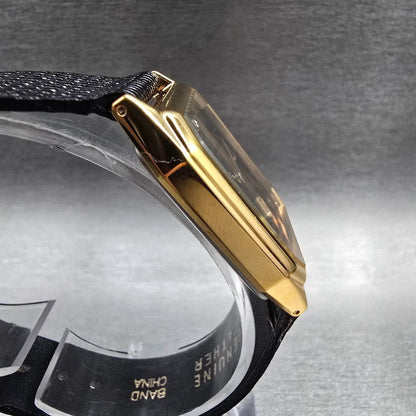 Seiko Pulsar Watch Men 26mm Black Dial Gold Tone Rectangle V500-5C40 NewBatt NOS4