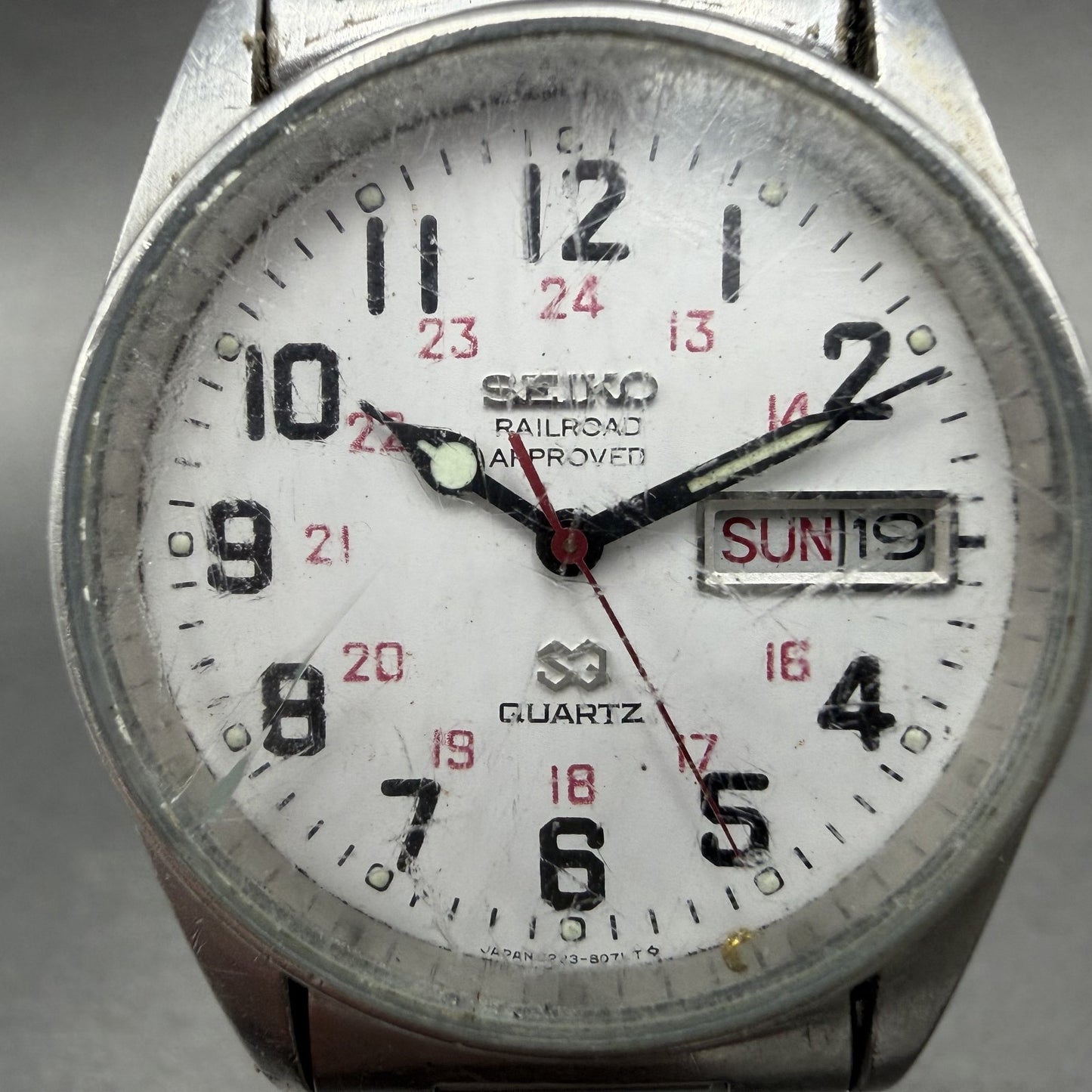 Seiko SQ Railroad Approved Watch Men 34mm White Dial Steel Daydate New Battery1