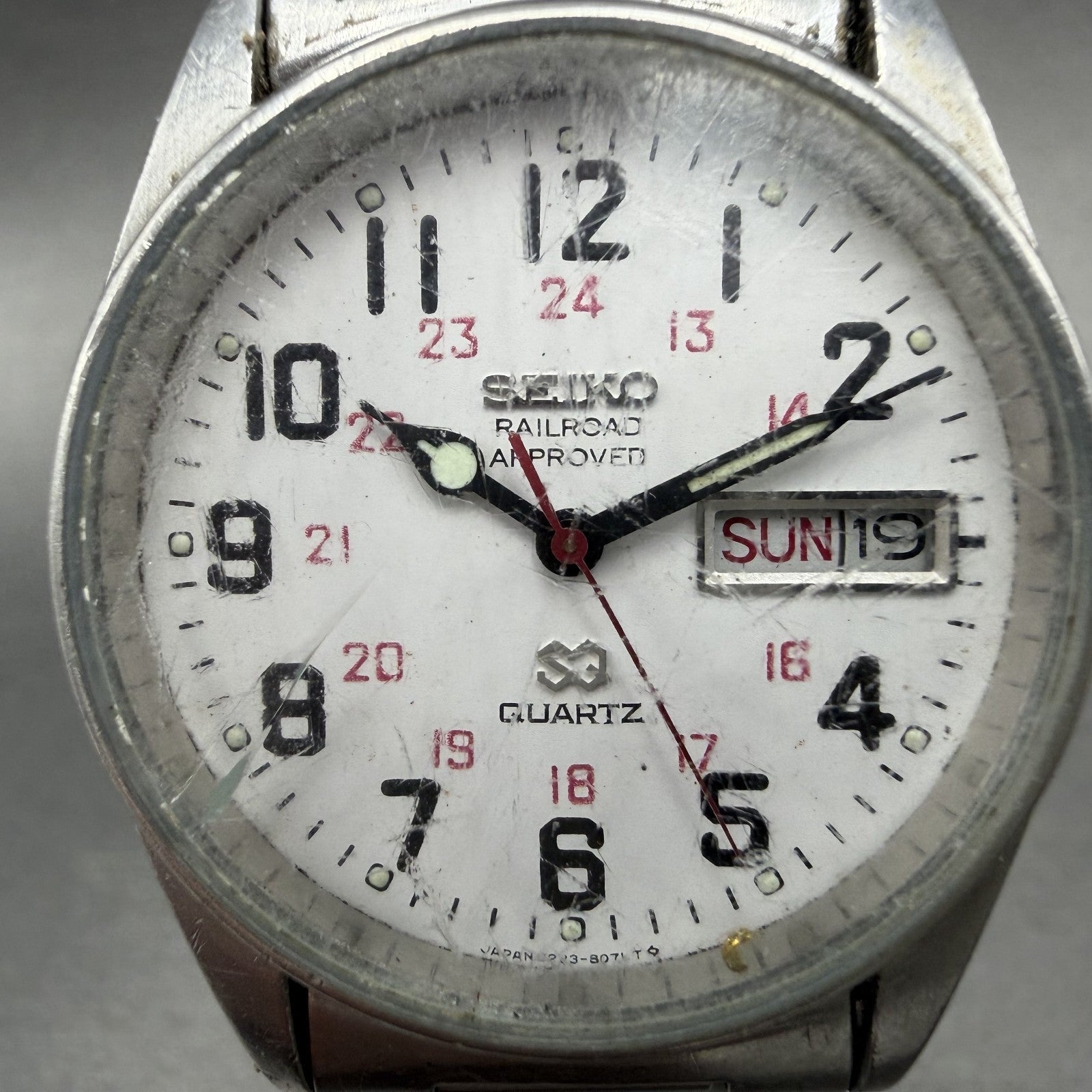 Seiko SQ Railroad Approved Watch Men 34mm White Dial Steel Daydate New Battery1