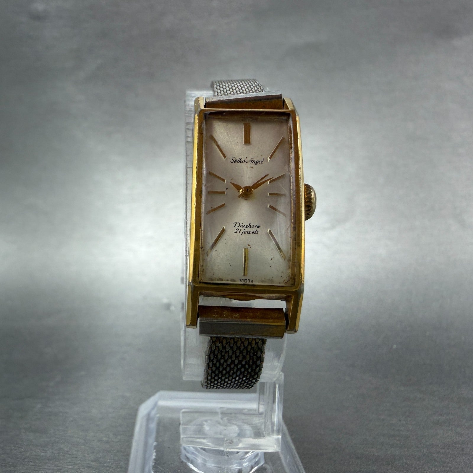 Seiko Angle Watch Women 15mm Silver Dial Gold Plated Manal Wind Runs 29001 VTG5