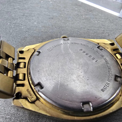 Seiko President Watch Men 36mm Black Dial Gold Tone Daydate 5Y23-8A69 New Batt Q10