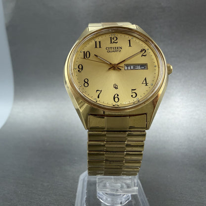 Citizen CQ Watch Men 36mm Champagne Dial Gold Tone Daydate 6100-S24876 New Bat J5