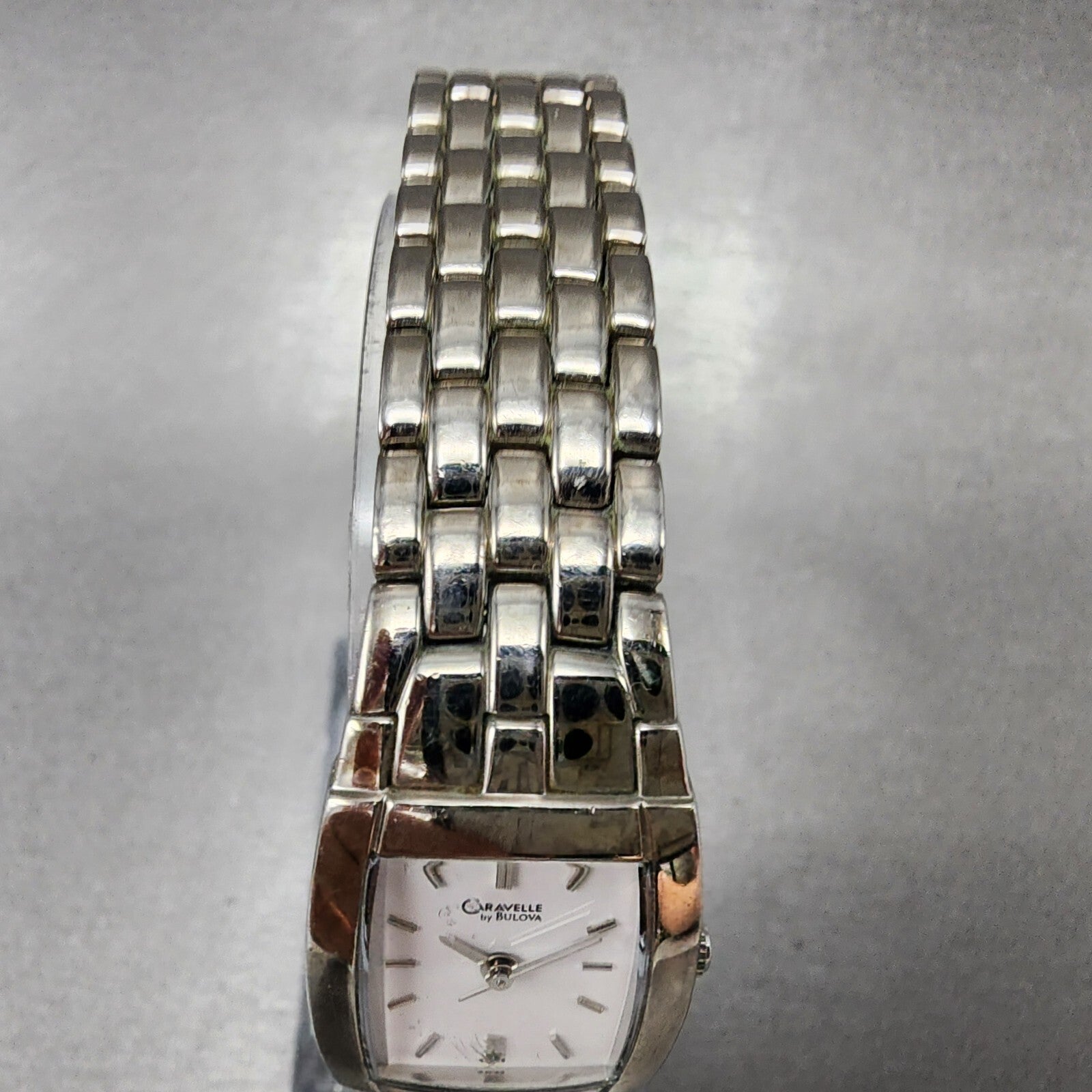 Caravelle Bulova Watch Women 20mm White Dial Silver Tone Rectangle 43L48 NewBatt4