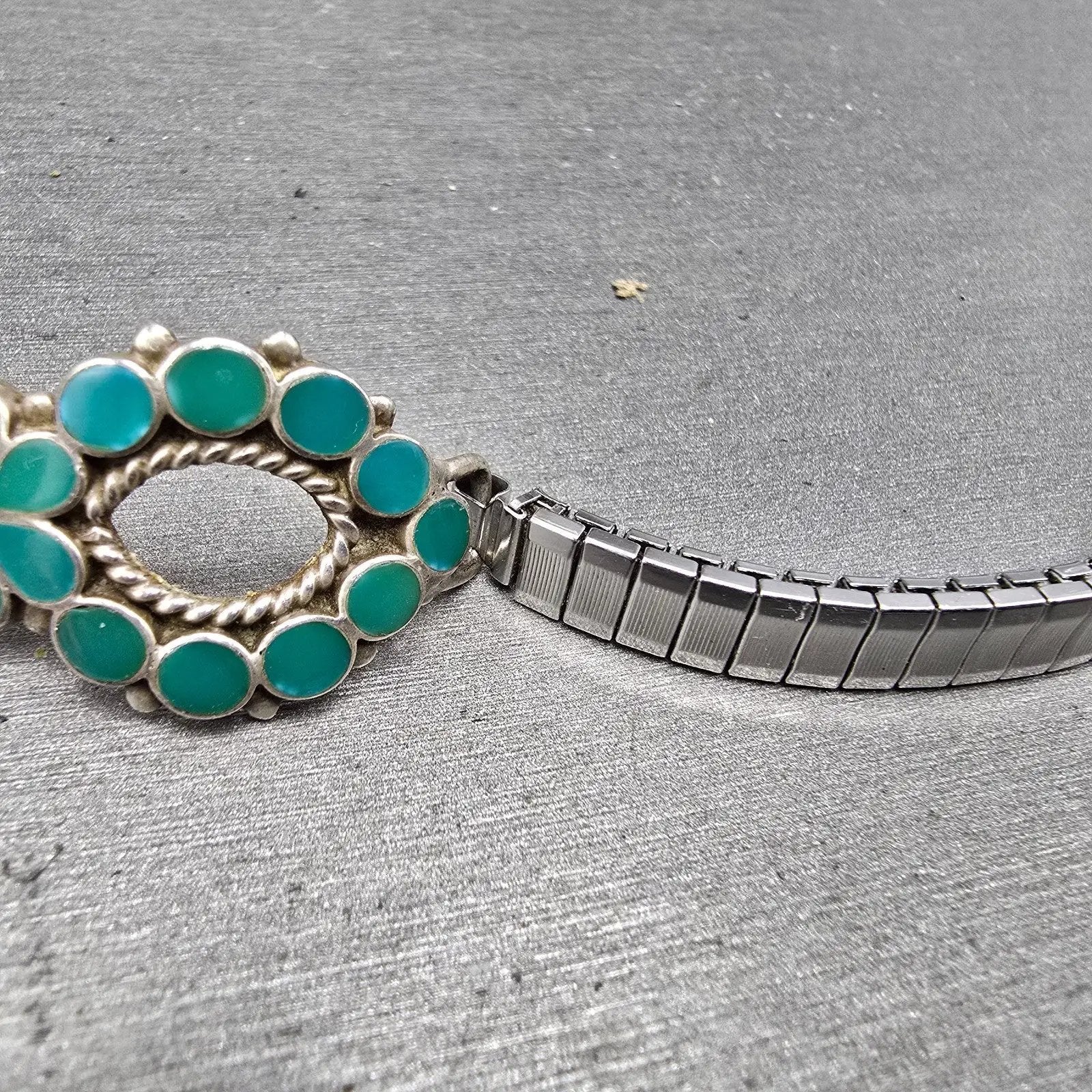 Navajo Silver Watch Band Tips Turquoise Vintage Loops Women Blue Green3