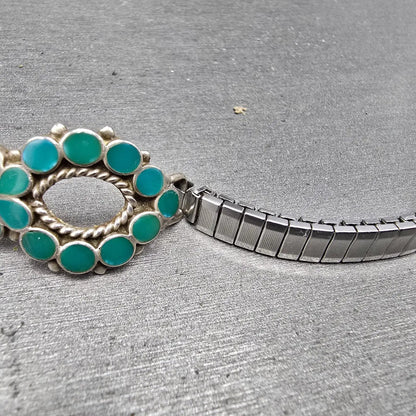 Navajo Silver Watch Band Tips Turquoise Vintage Loops Women Blue Green3