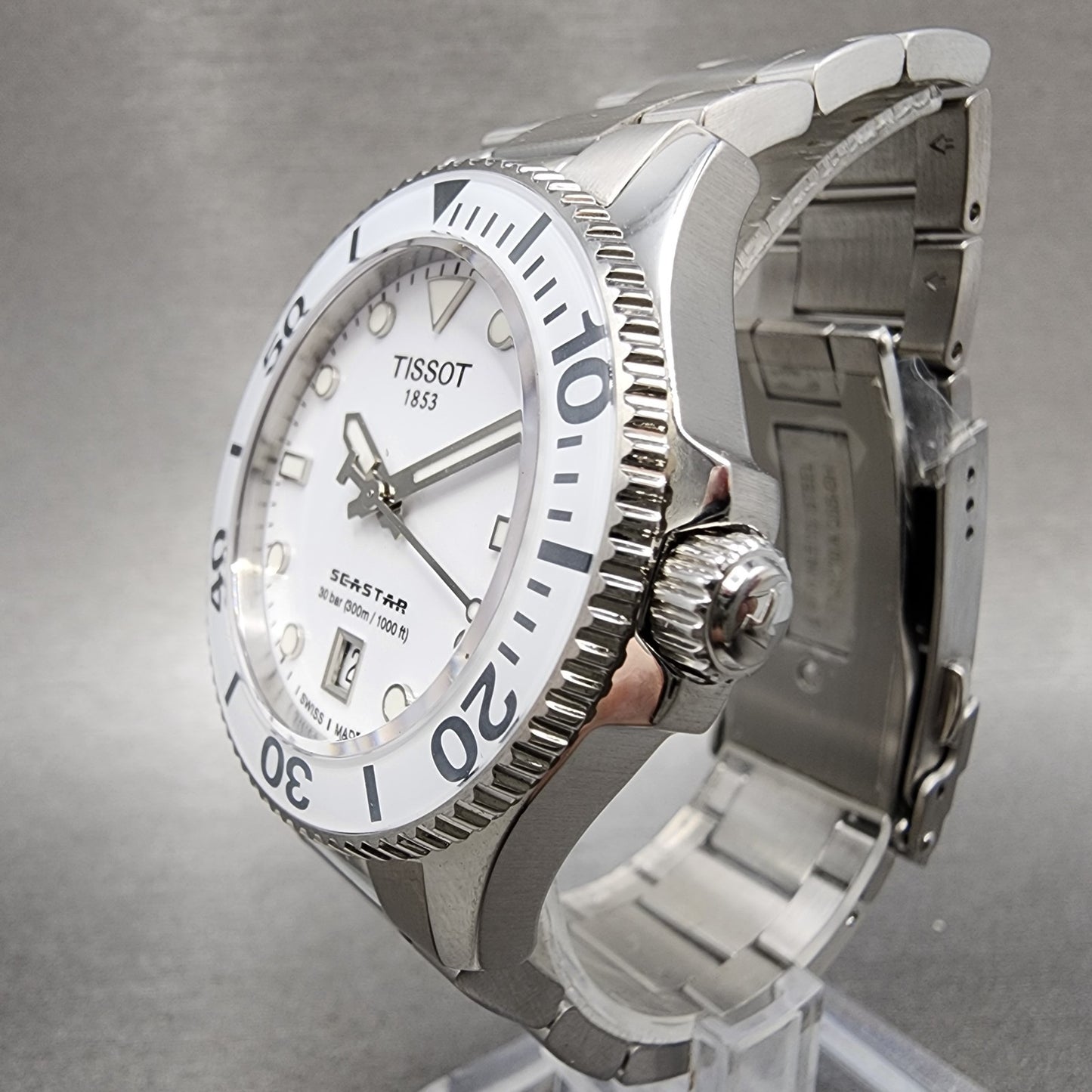 Tissot Seastar Dive Watch Women 35mm White Dial Steel Date Round New Battery2