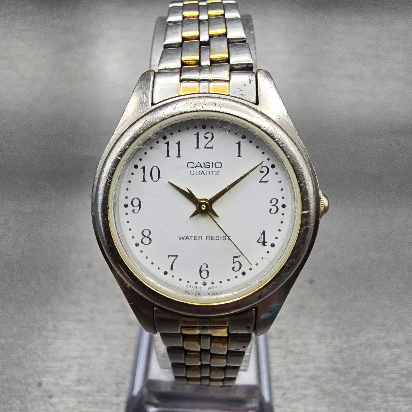Casio Watch Women 27mm White Dial Two Tone Round LTP-1129 New Battery0