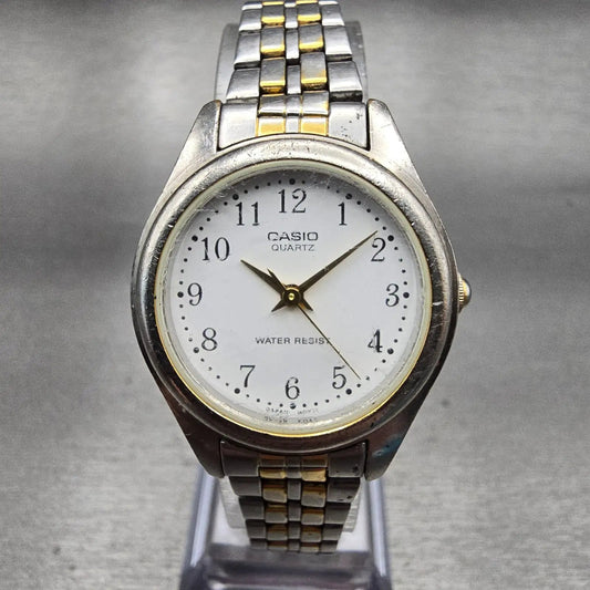 Casio Watch Women 27mm White Dial Two Tone Round LTP-1129 New Battery0