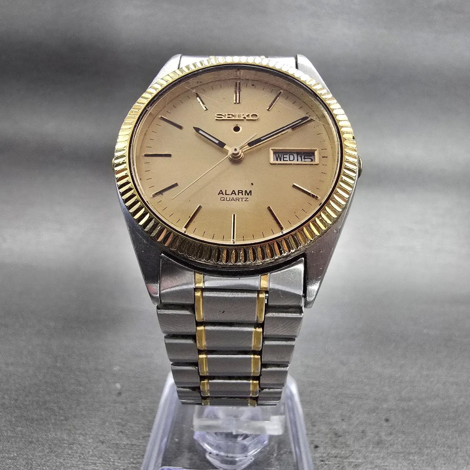 Seiko President Watch Men 35mm Gold Dial Daydate Alarm 5C23-7009 New Battery VTG5