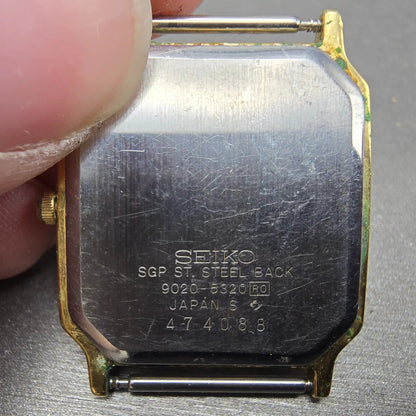 Seiko Tank Watch Men 28mm Champagne Dial Gold Tone Rectangle 9020-5320 PARTS VTG7