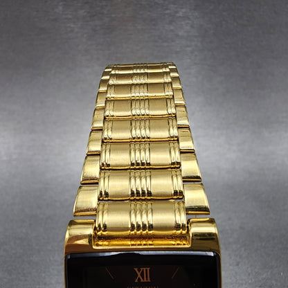 Citizen CQ Tank Watch Men 25mm Black Dial Gold Tone 1022-H14231 New Battery