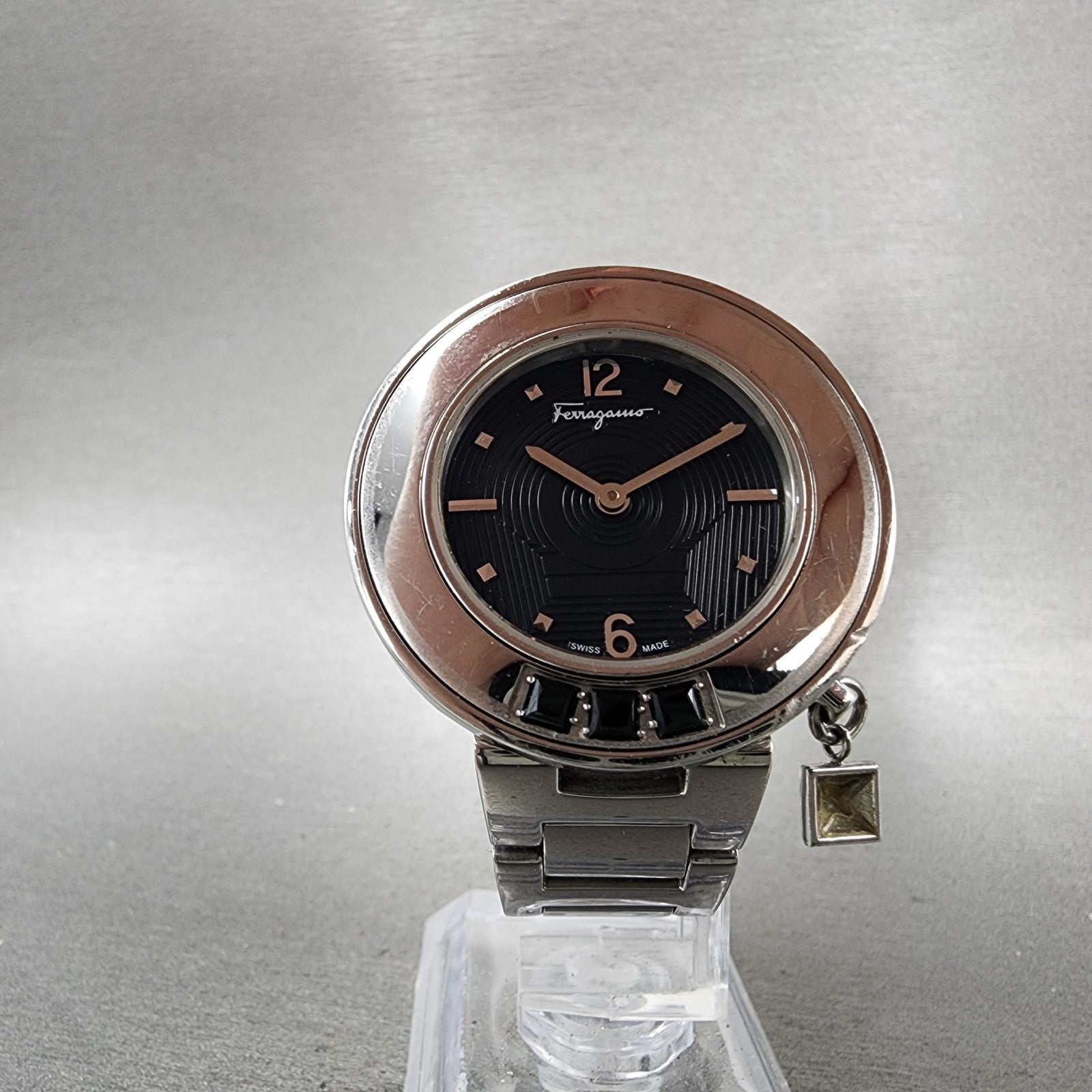 Salvatore Ferragamo Gancino Sparkling Watch Women 37mm Black Dial Steel New Batt5