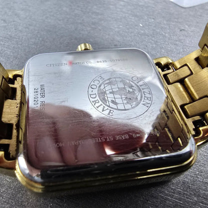 Citizen Eco-Drive Tank Watch Women 32mm MOP Dial Gold Daydate Crystal Works9