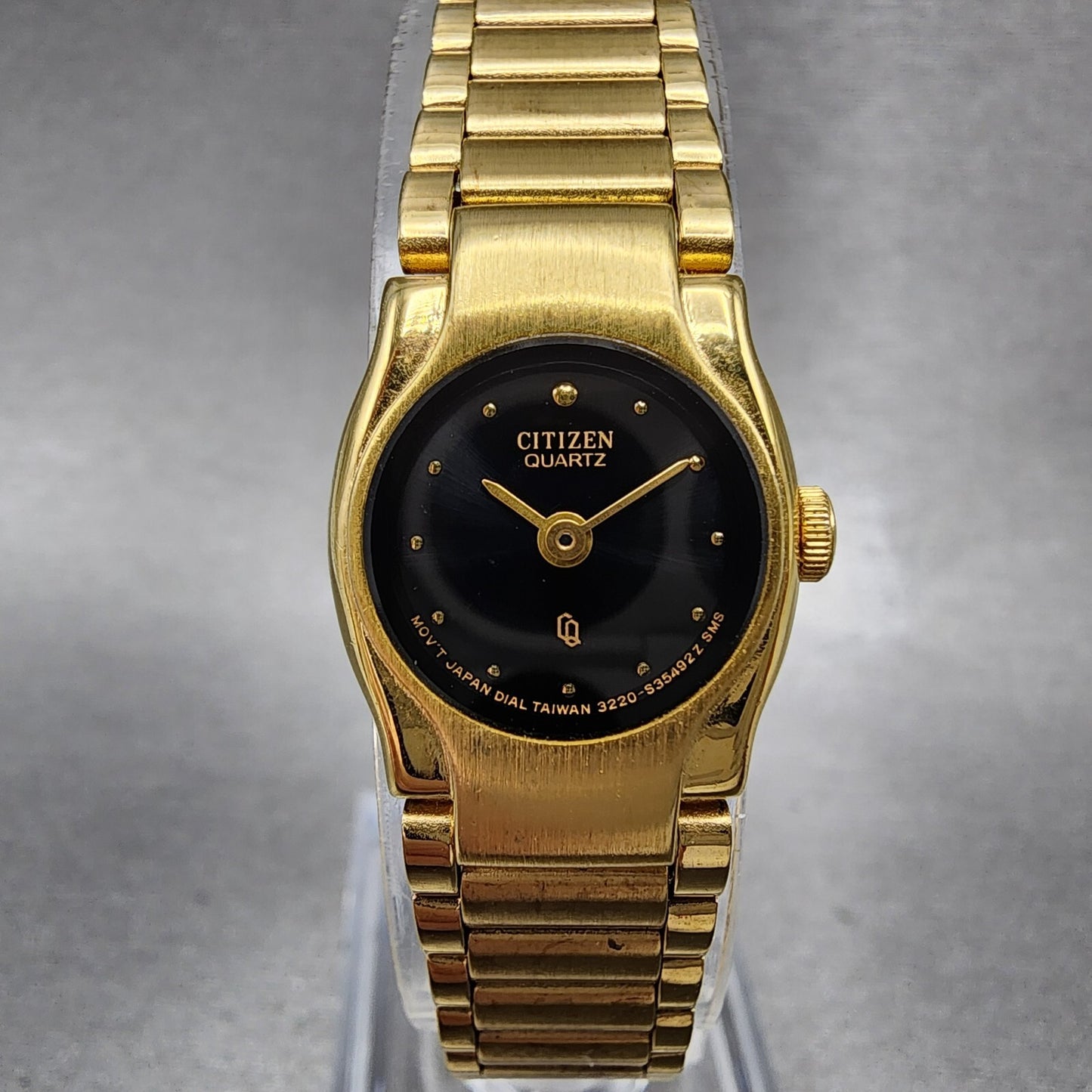 Citizen CQ Watch Women 17mm Black Dial Gold Tone Round 3220S10034 New Battery0
