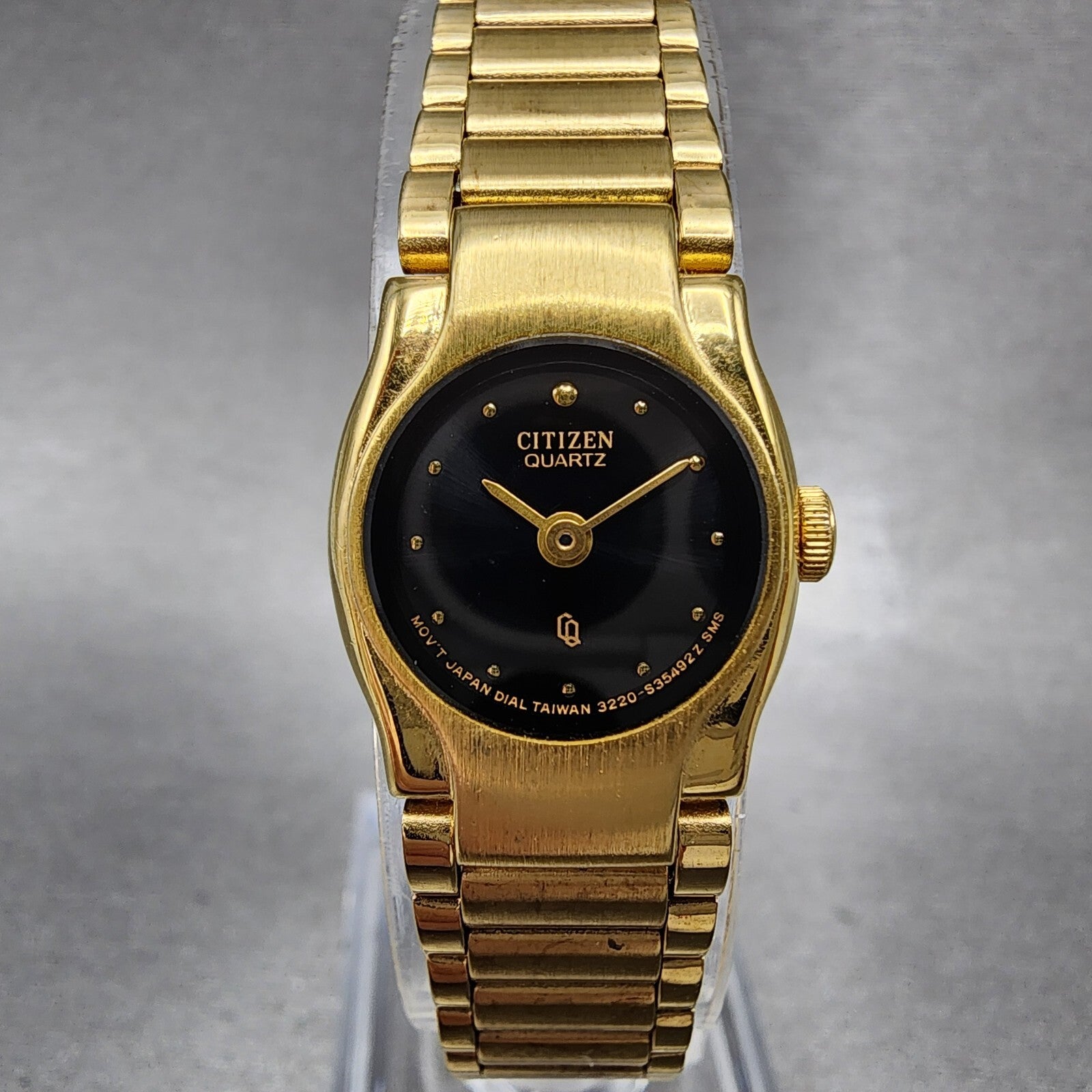 Citizen CQ Watch Women 17mm Black Dial Gold Tone Round 3220S10034 New Battery0