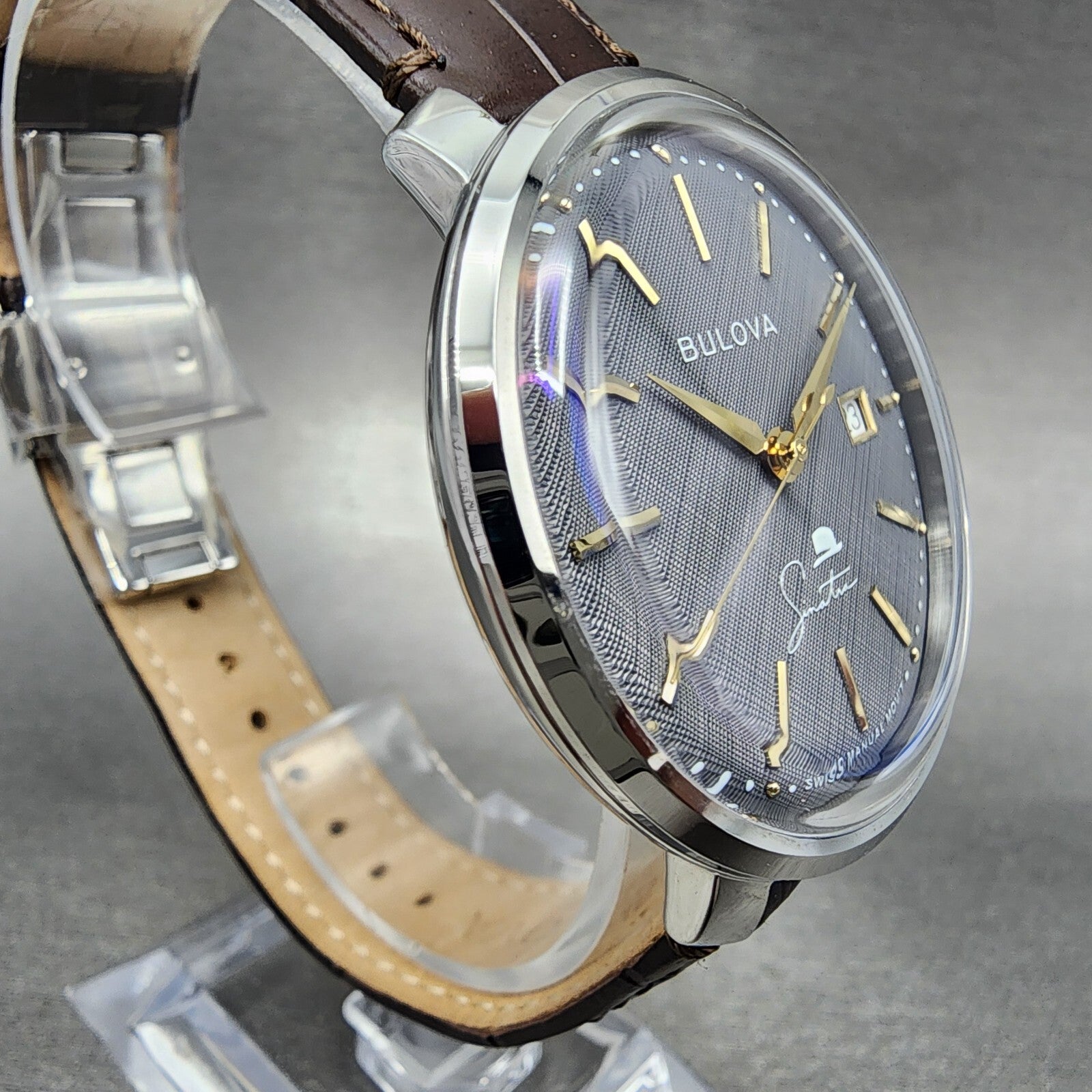 Bulova Frank Sinatra Watch Men 40mm Gray Dial Silver Tone Date Manual Wind3