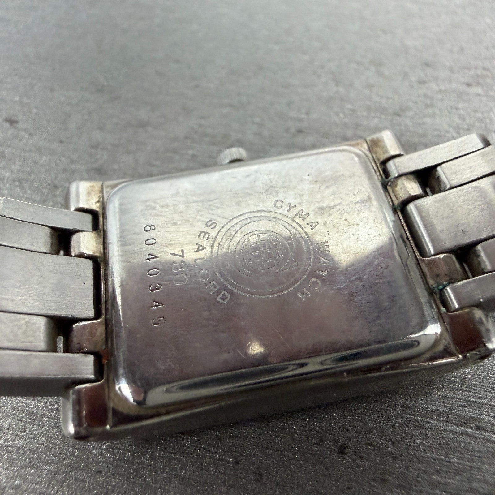 Cyma Tank Watch Women 20mm Blue Dial Silver Tone Rectangle 730 New Battery9