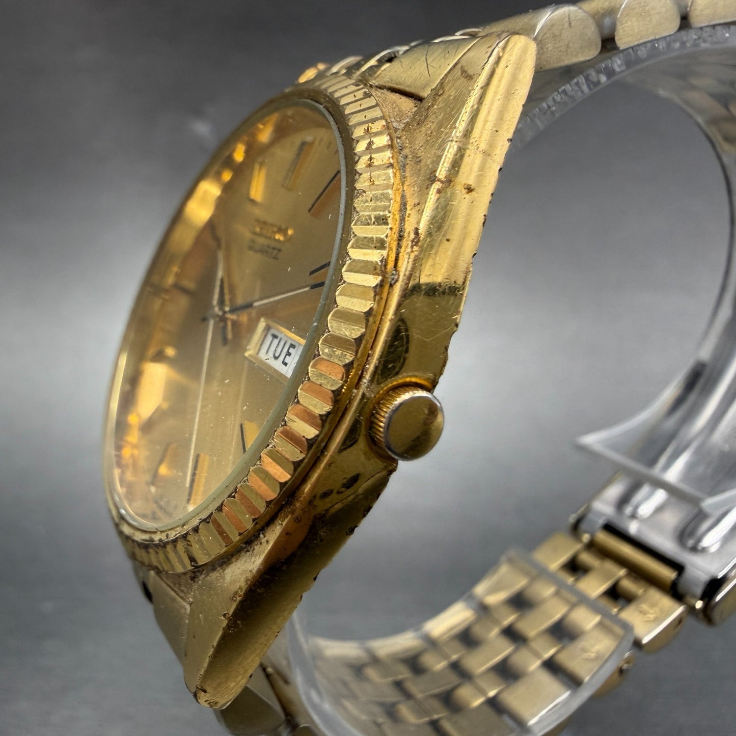 Seiko President Watch Men 36mm Gold Dial Gold Tone Daydate 7N43-8111 New Battery2