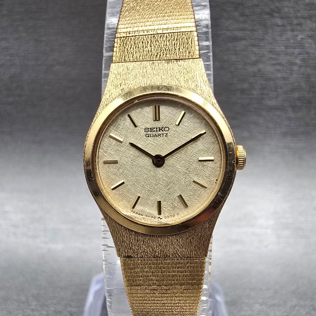 Seiko Watch Women 19mm Champagne Dial Gold Tone Round 2C20-0029 New Battery JP230
