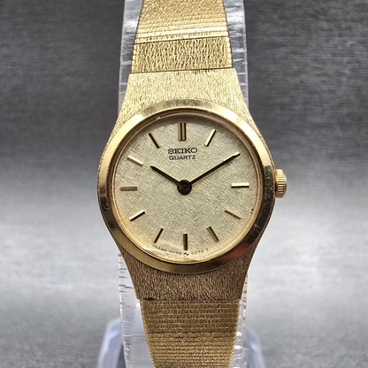 Seiko Watch Women 19mm Champagne Dial Gold Tone Round 2C20-0029 New Battery JP230