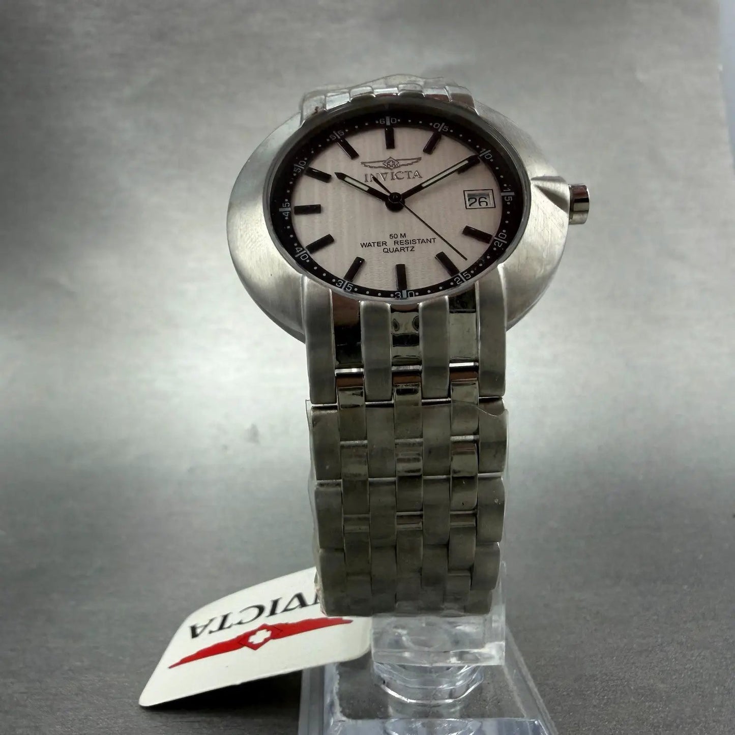 Invicta Watch Men 37mm Silver Dial Silver Tone Date Round 9637 new Battery5