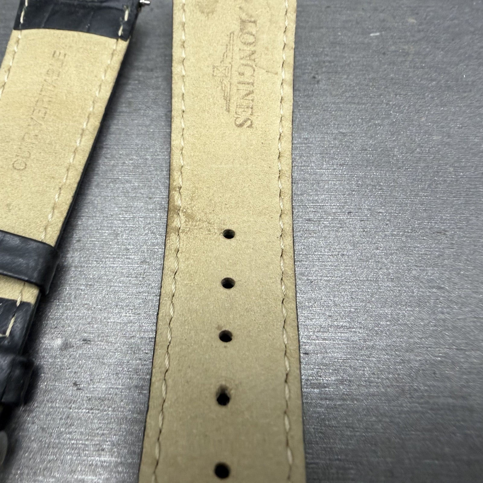 Longines Leather Band 20mm Black Crocodile grain Vintage Silver Buckle9