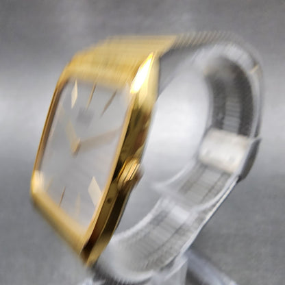Seiko Tank Watch Men 26mm Gray Dial Gold Tone Rectangle 6530-5080 New Battery