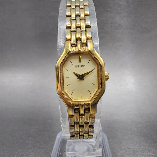 Seiko Watch Women 16mm Champange Dial Gold Tone Hexagon 1N000GT0 New Battery0