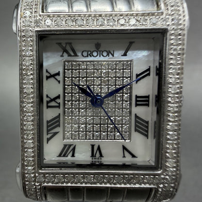 Croton Tank Watch Women 23mm MOP Dial Steel Diamond Bezel Rectangle New Battery1