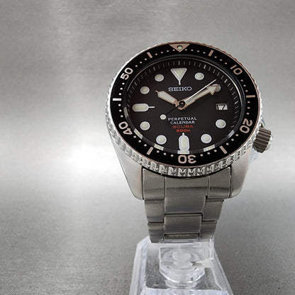 Seiko Perpetual Calendar Scuba Watch Men 39mm Black Dial Steel 8f3500a0 New Bat5