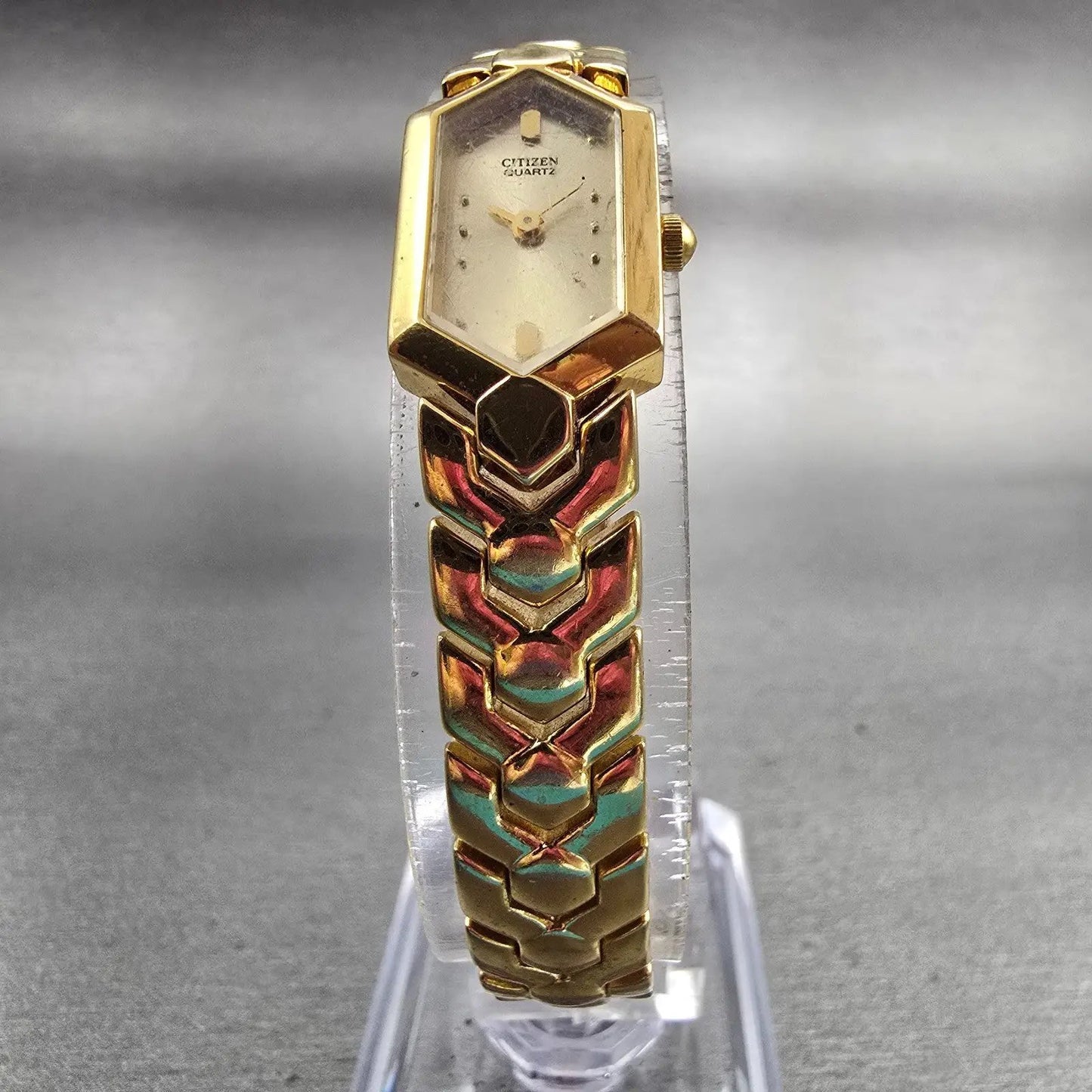Citizen Watch Women 18mm Gold Dial Gold Tone Hexagon 5421-S41185 New Battery VTG5