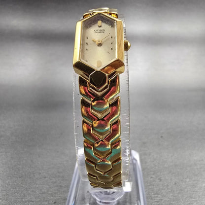 Citizen Watch Women 18mm Gold Dial Gold Tone Hexagon 5421-S41185 New Battery VTG5