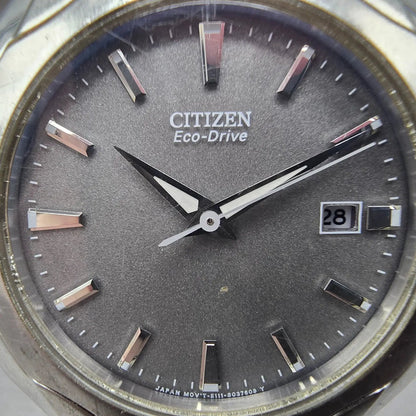 Citizen Eco-Drive Watch Men 39mm Silver Dial Silver Tone Date E111-S022240 RunsT1