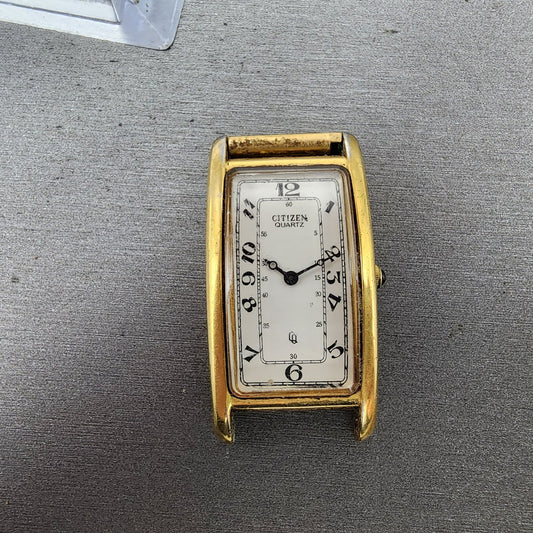 Citizen Tank Watch Men 22mm White Dial Gold Tone Rectangle 3220S07751 PARTS0