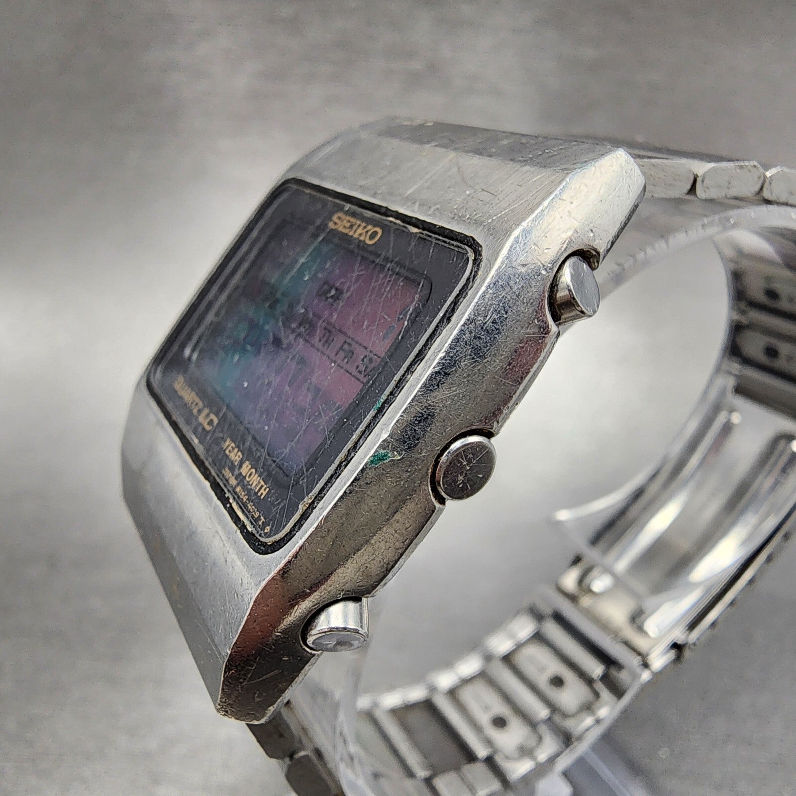 Seiko Digital Watch Men 34mm LCD Silver Tone Rectangle M1544019 PARTS3