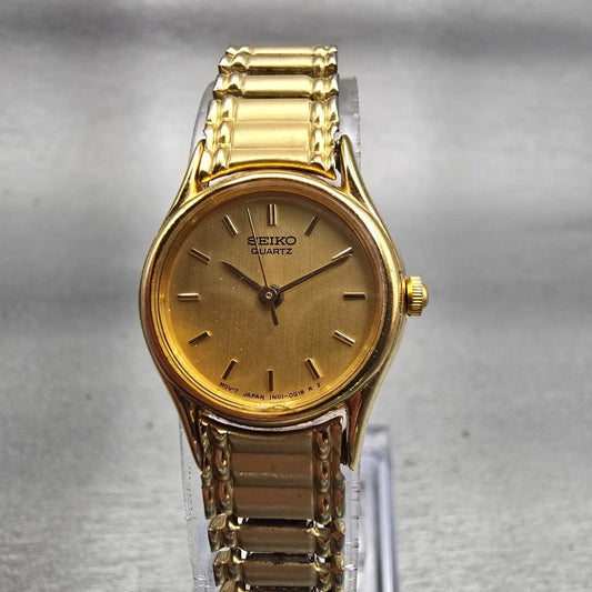 Seiko Watch Women 19mm Gold Dial Gold Tone Round 1N01-0E19 New Battery Vintage0