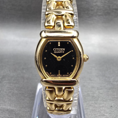 Citizen Watch Women 18mm Black Dial Gold Tone Oval 5920-S44737 New Battery0