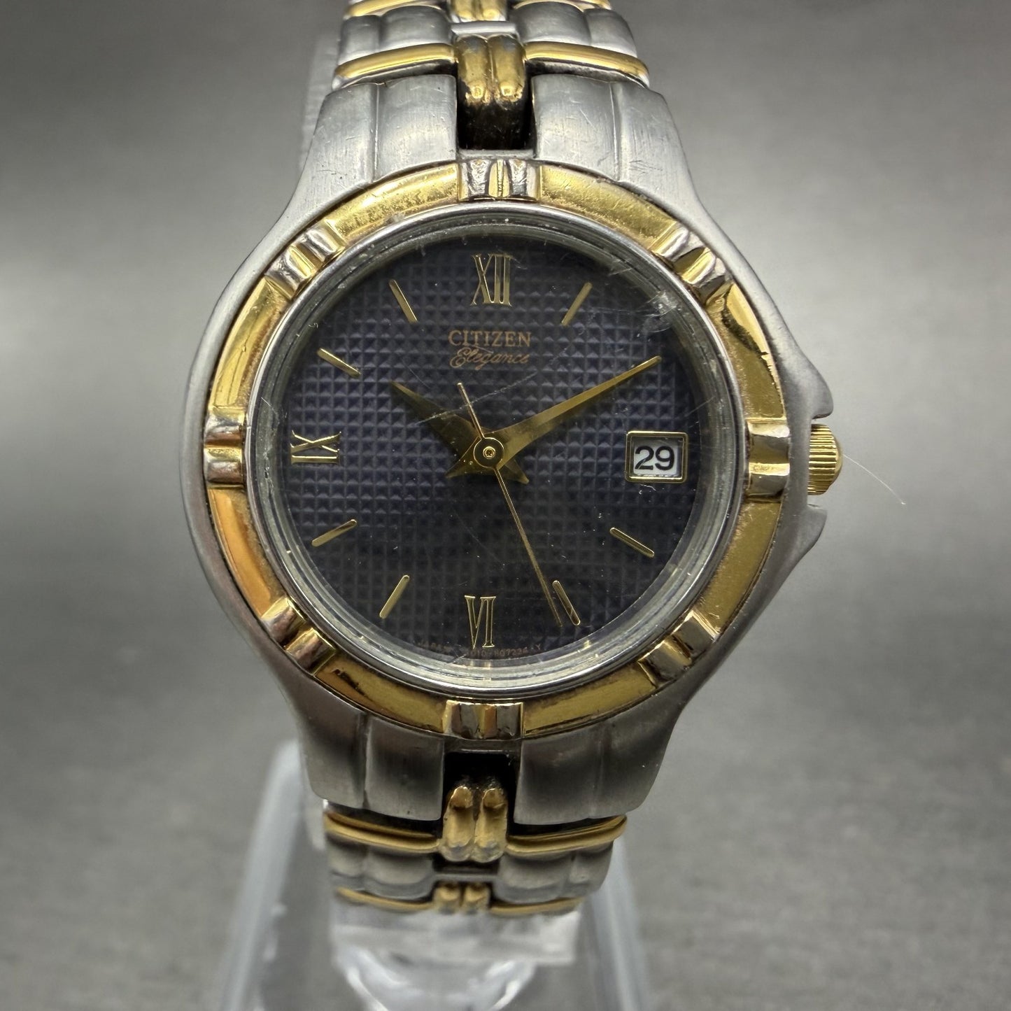 Citizen Elegance Watch Women 25mm Blue Dial Two Tone Date 6010-H04538 New Batt0
