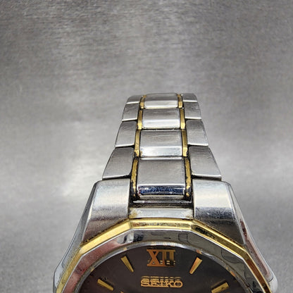 Seiko Solar Watch Men 40mm Gray Dial Two Tone Date V157-0ak0 Runs