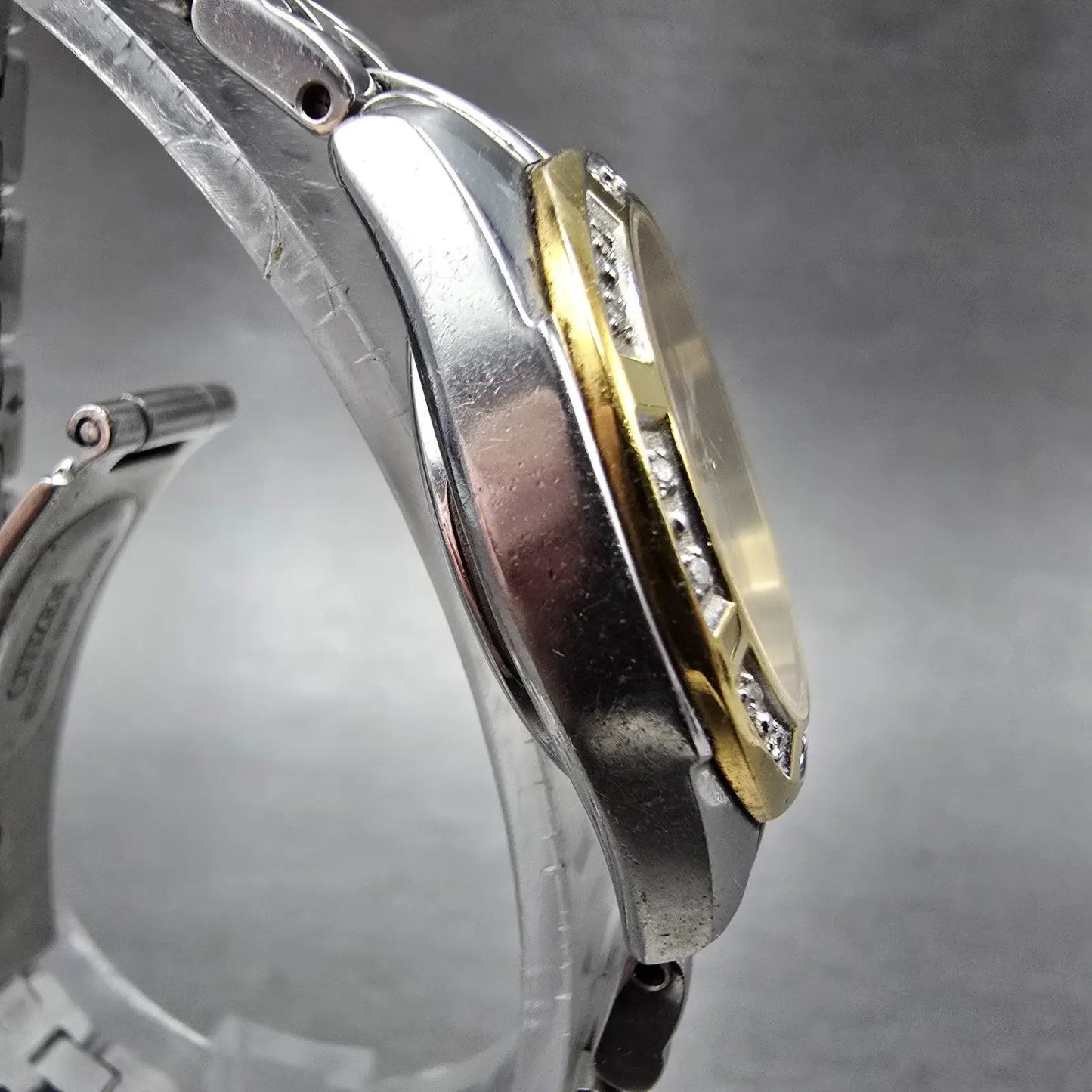 Citizen Eco-Drive Watch Women 26mm MOP Dial Two Tone Date Round EW1594-55D RunsK3