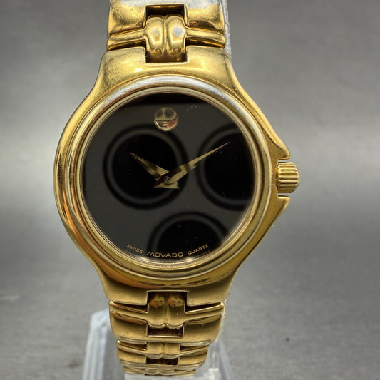 Movado Watch Women 26mm Black Dial Gold Tone Round 88.A1.827.2 New Battery0