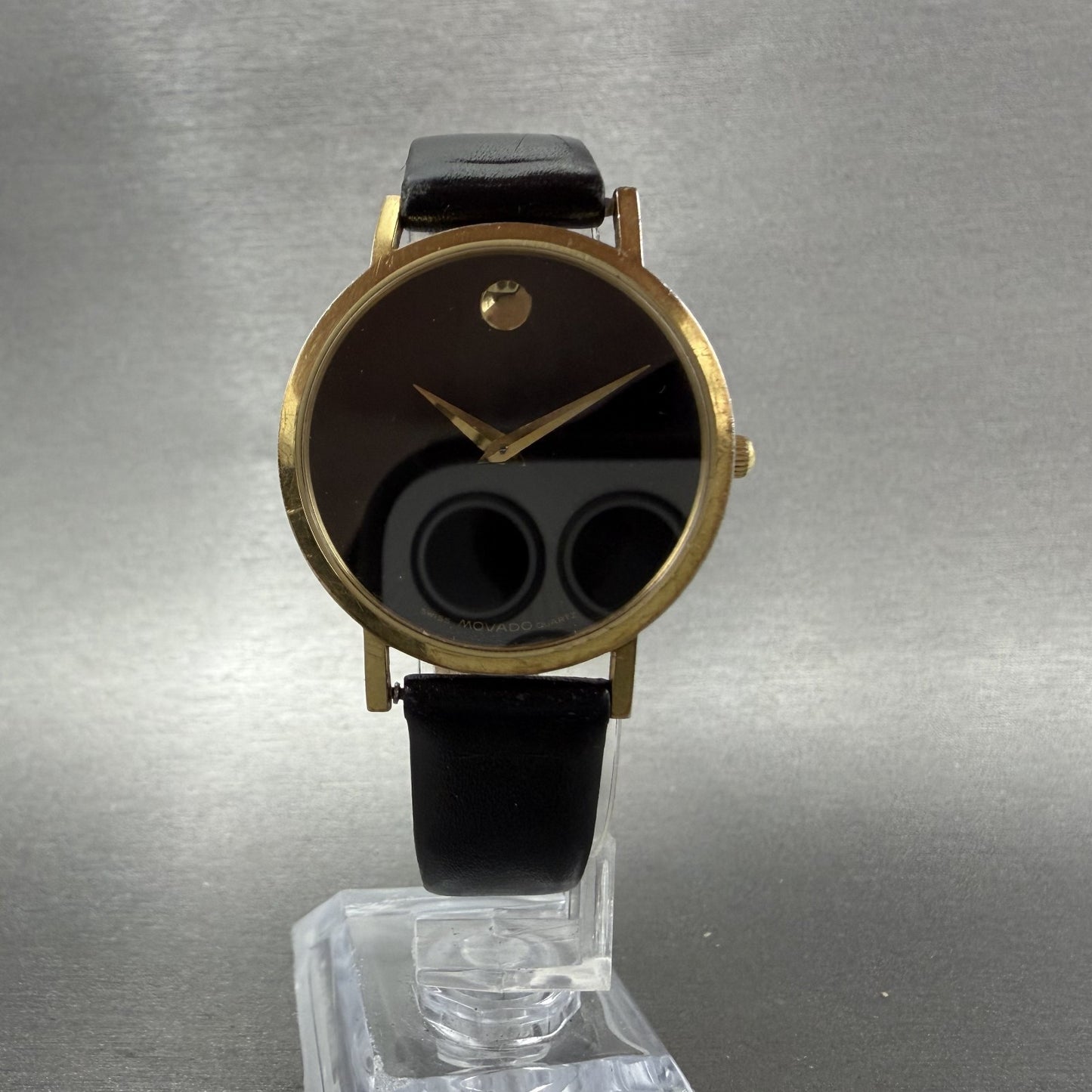 Movado Museum Watch Men 31mm Black Dial Gold Tone Round 8745882 New Battery5