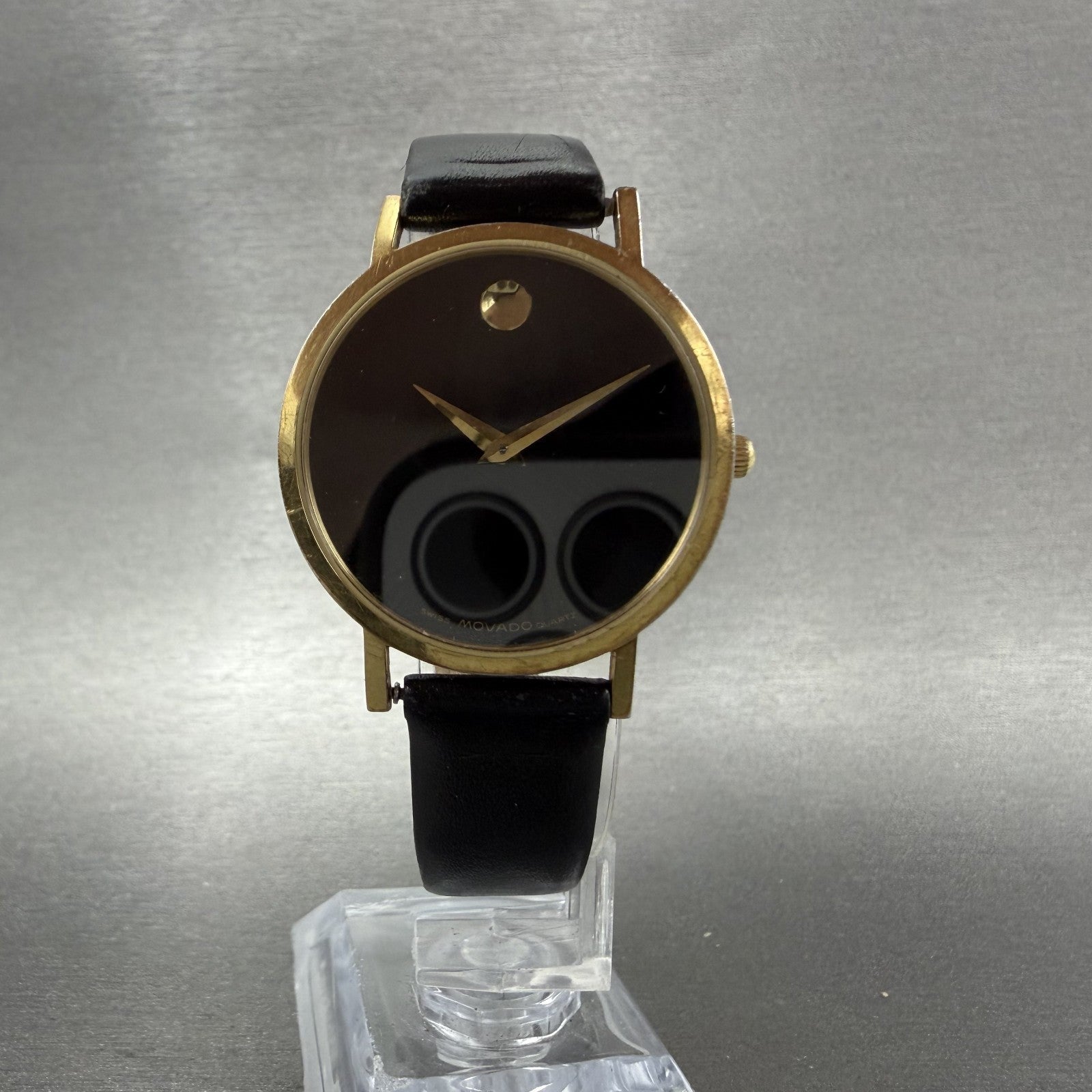 Movado Museum Watch Men 31mm Black Dial Gold Tone Round 8745882 New Battery5