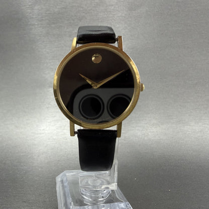 Movado Museum Watch Men 31mm Black Dial Gold Tone Round 8745882 New Battery5