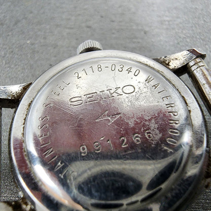 Seiko Watch Women 27mm Black dial Silver Tone Date Manual 2118-0340 Runs READ!!!