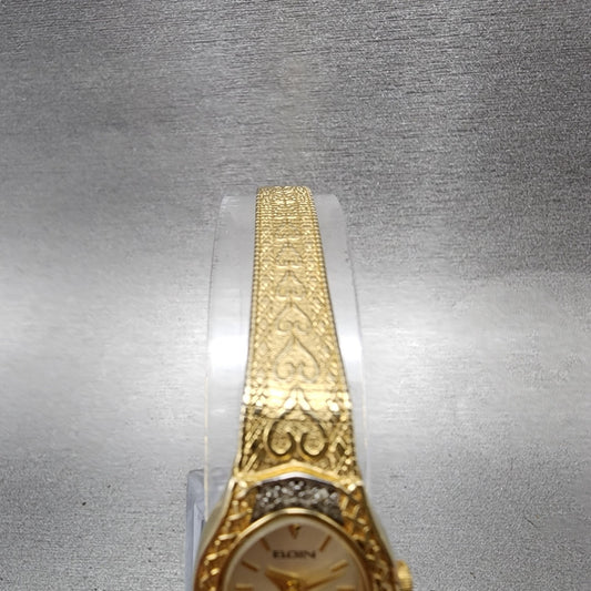 Elgin Watch Women 18mm Champagne Dial Gold Tone Oval Diamond bezel New Battery4