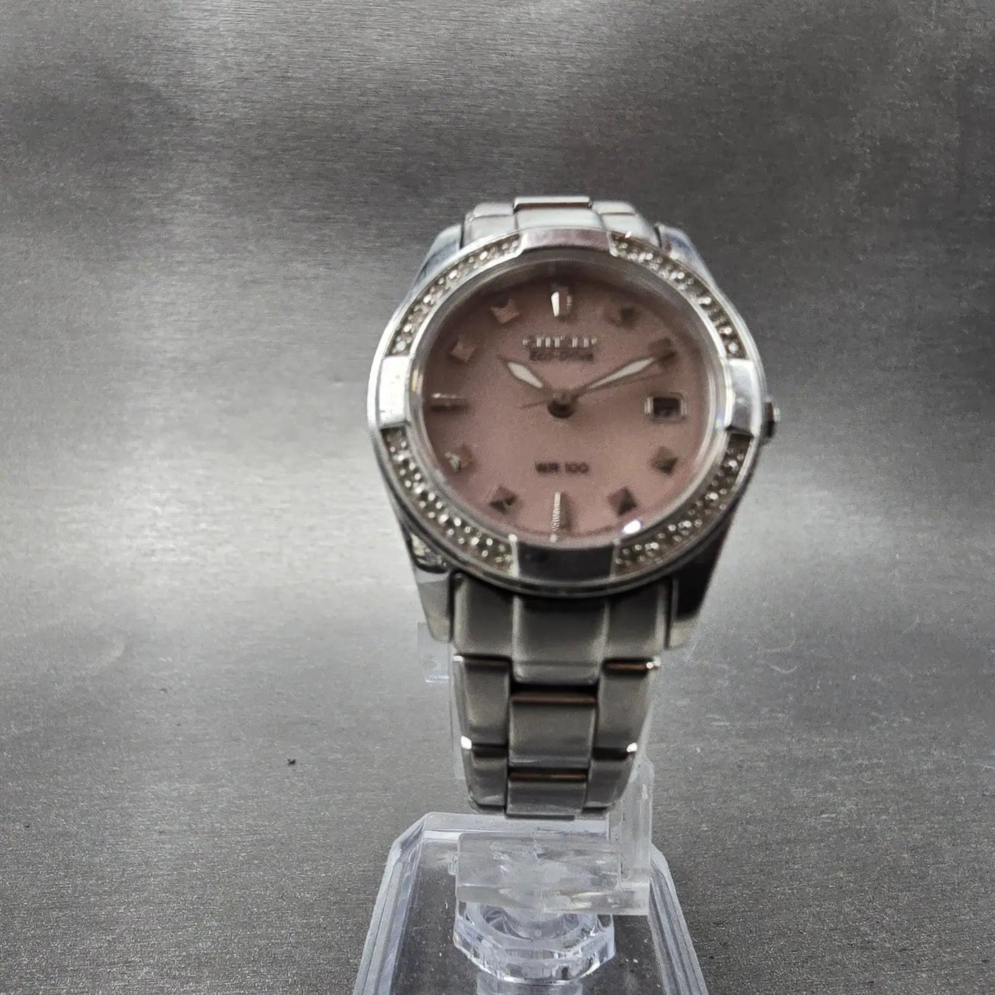 Citizen Eco-Drive Watch Women 26mm Pink Dial Silver Tone Date E013-S076439 Runs5